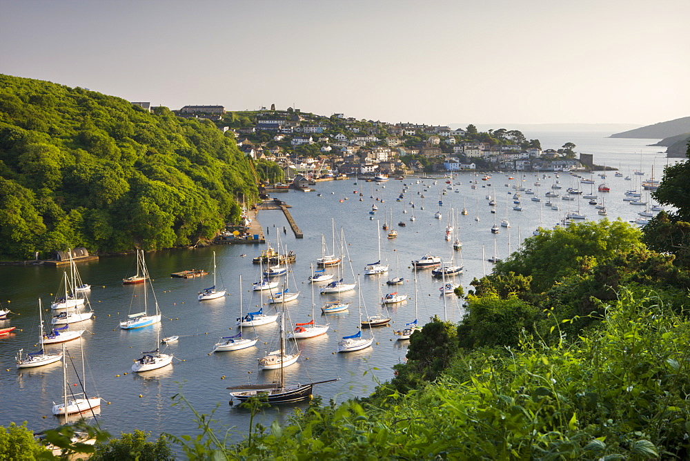 Pont Pill, Polruan and the Fowey Estuary from Hall Walk near Bodinnick, Cornwall, England, United Kingdom, Europe