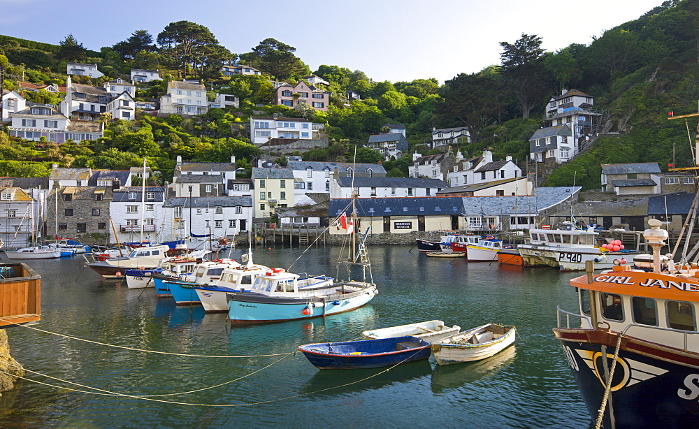 Fishing boats in Polperro Harbour, Polperro, Cornwall, England, United Kingdom, Europe