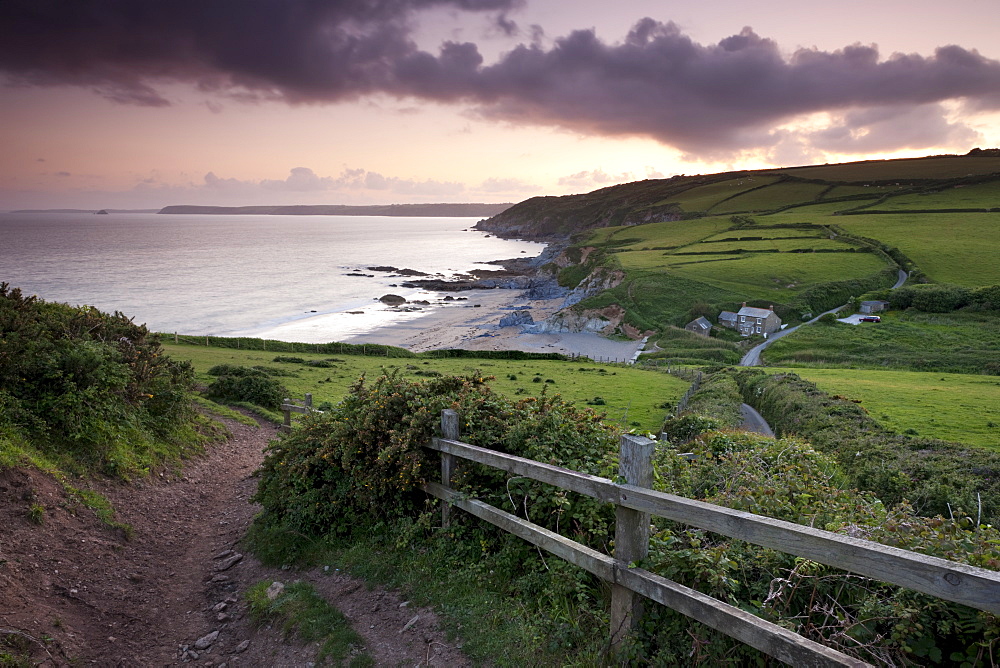 Footpath leading down to Hemmick Beach, Boswinger, Cornwall, England, United Kingdom, Europe