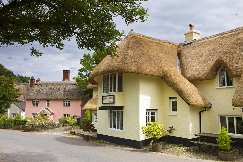 The Royal Oak Inn and village of Winsford, Exmoor National Park, Somerset, England, United Kingdom, Europe