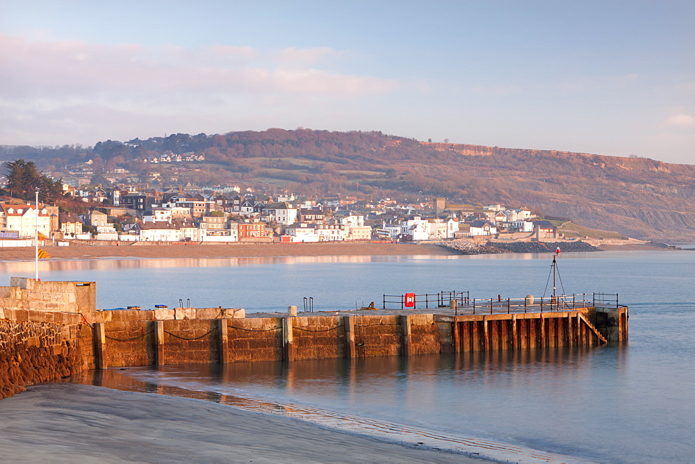 Stone quay and Lyme Regis town viewed from the Cobb, Lyme Regis, Dorset, England, United Kingdom, Europe