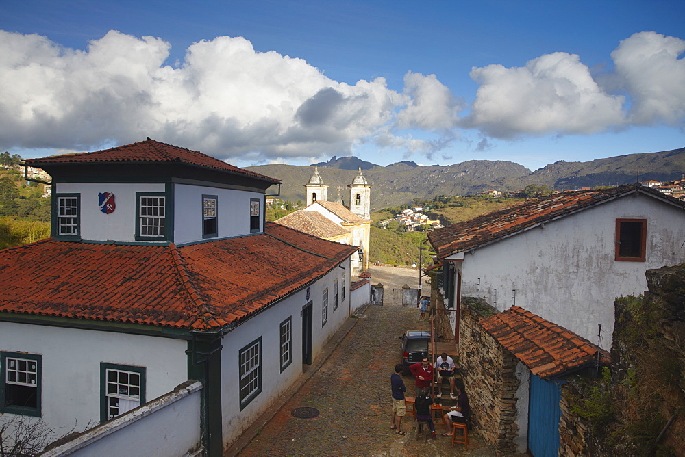 View of rooftops and Our Lady of Merces de Baixo Church, Ouro Preto, UNESCO World Heritage Site, Minas Gerais, Brazil, South America  