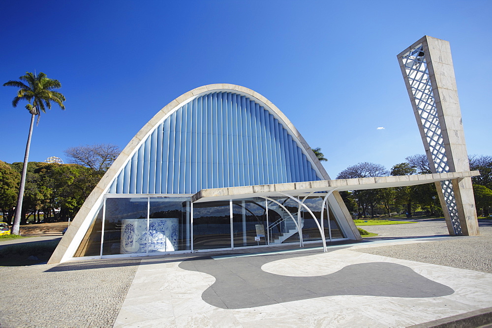 Church of St. Francis of Assisi, designed by Oscar Niemeyer, Pampulha Lake, Pampulha, Belo Horizonte, Minas Gerais, Brazil, South America 