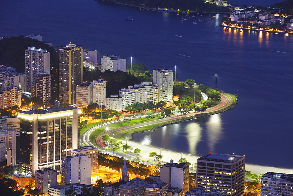 Botafogo Bay and beach at dusk, Rio de Janeiro, Brazil, South America 