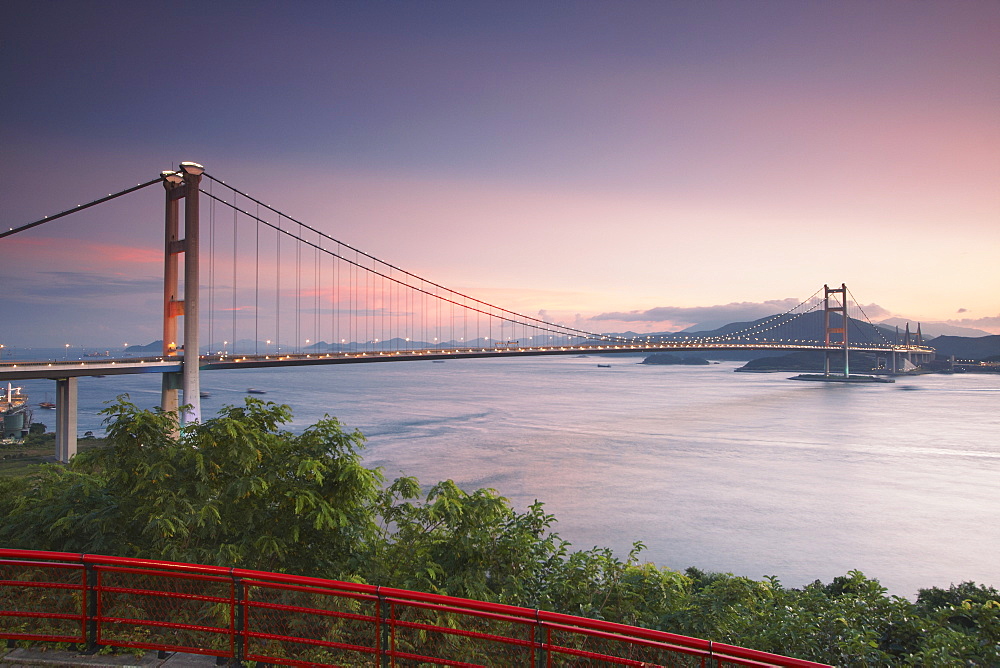 Tsing Ma bridge at dusk, Tsing Yi, Hong Kong, China, Asia