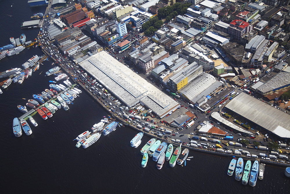 Aerial view of Manaus port, Manaus, Amazonas, Brazil, South America 