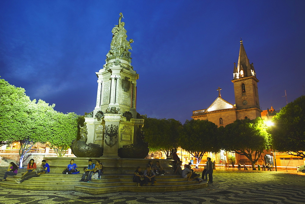 Praca Sao Sebastiao (St. Sebastian Square) at dusk, Manaus, Amazonas, Brazil, South America 