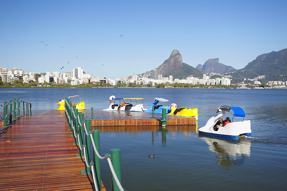 Pedalos on Lagoa Rodrigo de Freitas, Rio de Janeiro, Brazil, South America 