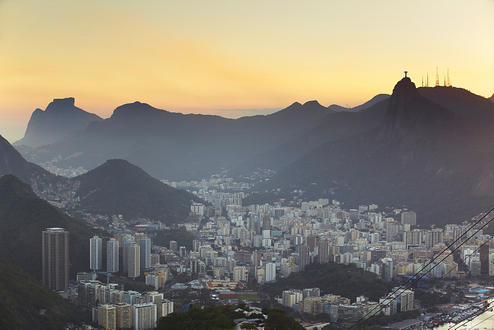 View of Christ the Redeemer statue atop Corcovado and Botafogo, Rio de Janeiro, Brazil, South America 