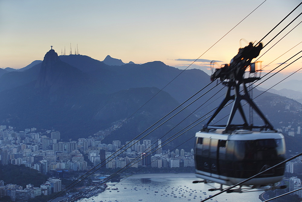 Cable car descending from Sugar Loaf Mountain (Pao de Acucar), Rio de Janeiro, Brazil, South America 