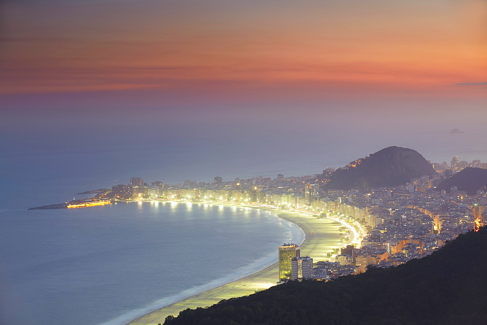 View of Copacabana at sunset, Rio de Janeiro, Brazil, South America 