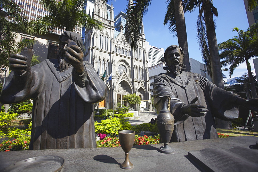 Statues outside Presbyterian Cathedral, Centro, Rio de Janeiro, Brazil, South America 