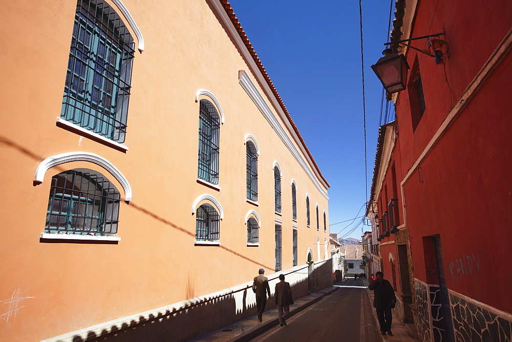 People walking along street, Potosi, UNESCO World Heritage Site, Bolivia, South America