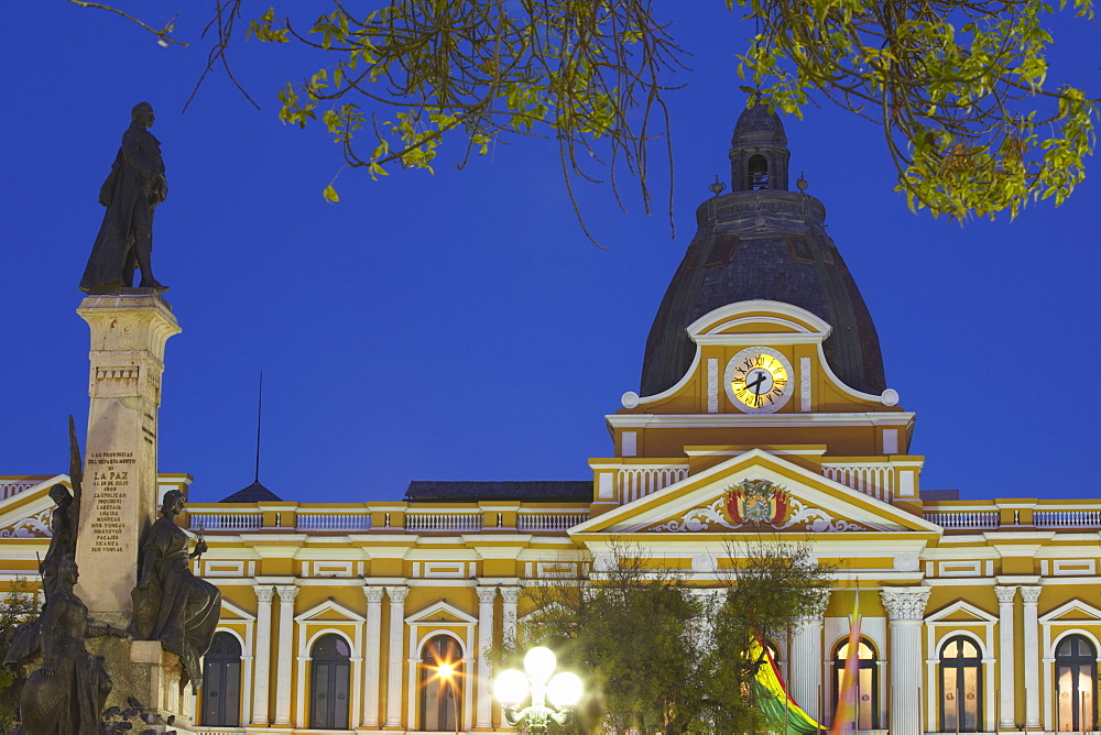 Palacio Legislativo (Legislative Palace) at dusk, La Paz, Bolivia, South America