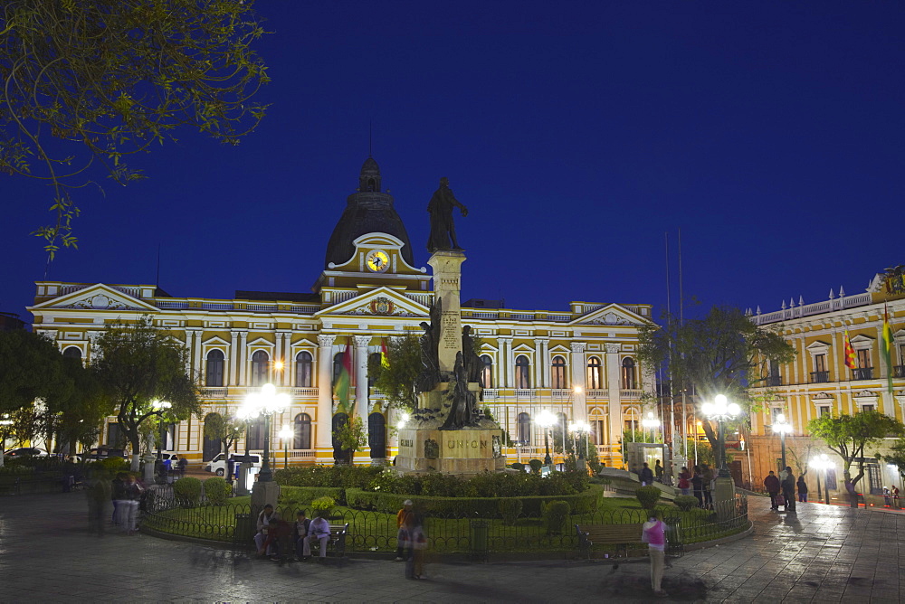 Palacio Legislativo (Legislative Palace) in Plaza Pedro Murillo at dusk, La Paz, Bolivia, South America