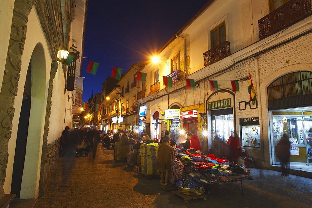 Street market at dusk, La Paz, Bolivia, South America