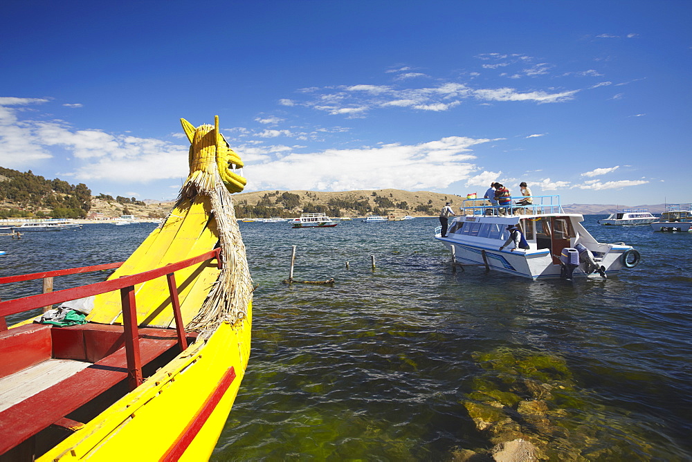 Tourist boat on Lake Titicaca, Copacabana, Bolivia, South America