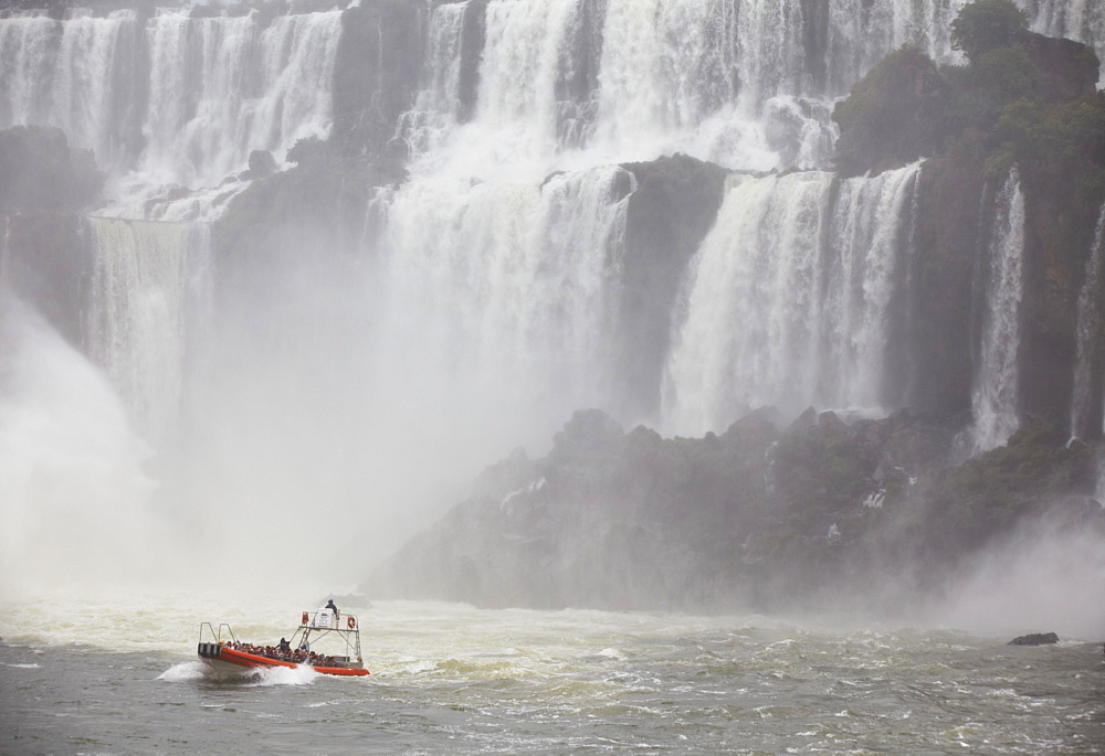 Tourist boat at Iguazu Falls, Iguazu National Park, UNESCO World Heritage Site, Misiones, Argentina, South America