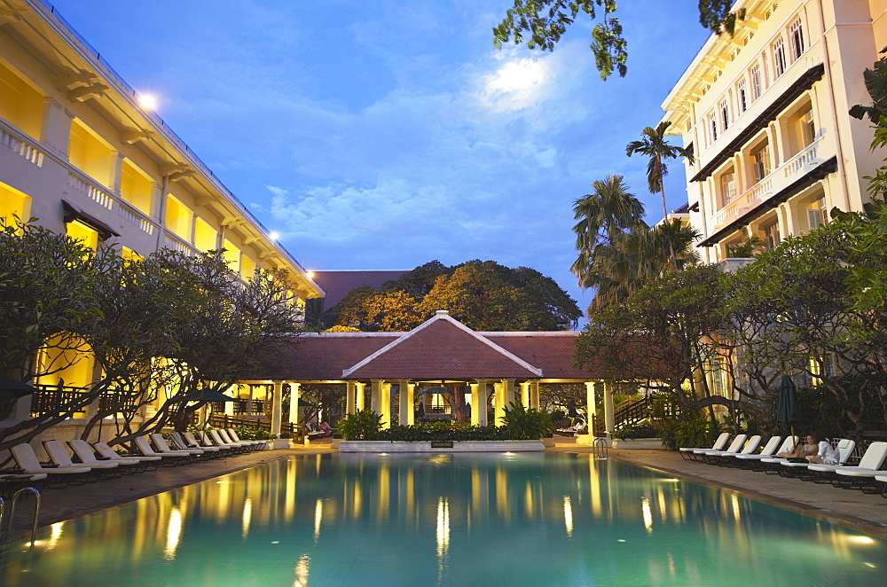 Pool area of Raffles Hotel Le Royal, Phnom Penh, Cambodia, Indochina, Southeast Asia, Asia