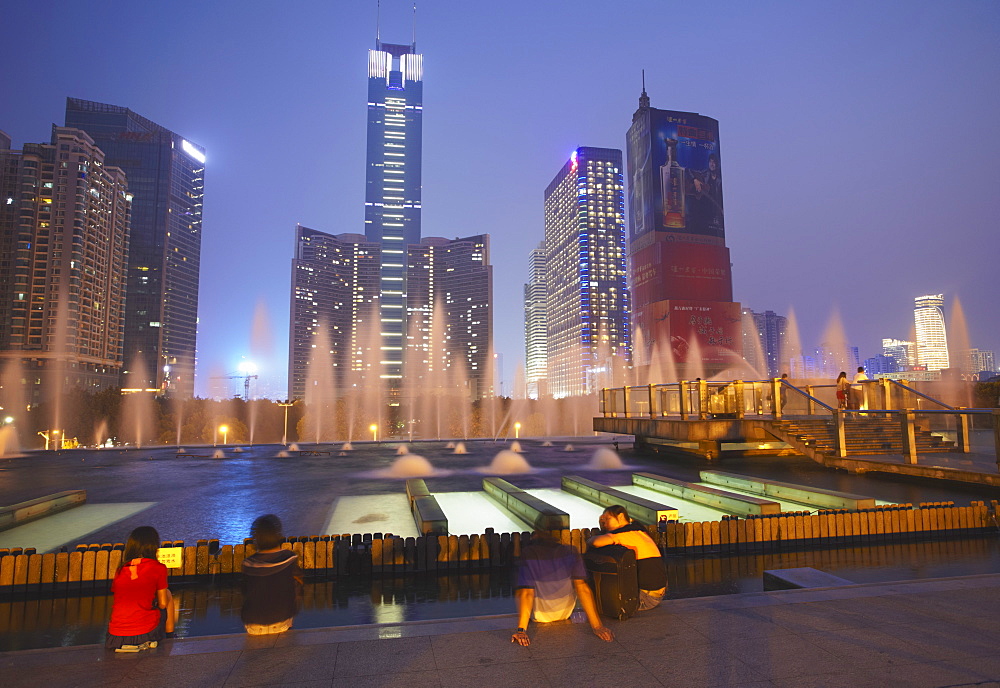 CITIC Plaza at dusk, Tianhe, Guangzhou, Guangdong, China, Asia