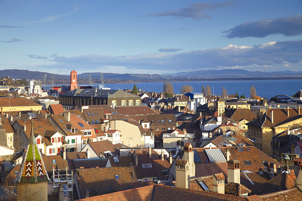 View of city skyline, Neuchatel, Switzerland, Europe