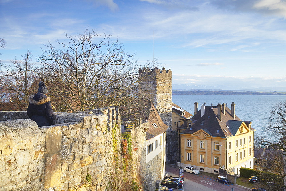 Neuchatel Chateau walls and Prison Tower, Neuchatel, Switzerland, Europe