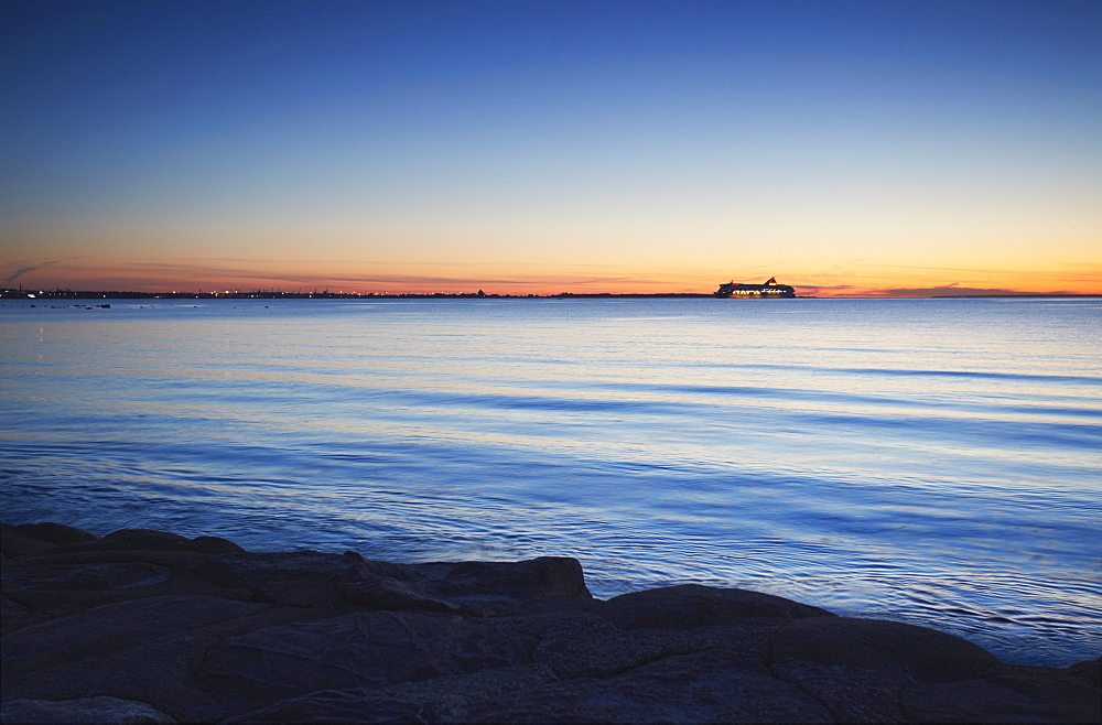 Tallink Ferry on horizon coming into port, Tallinn, Estonia, Baltic States, Europe