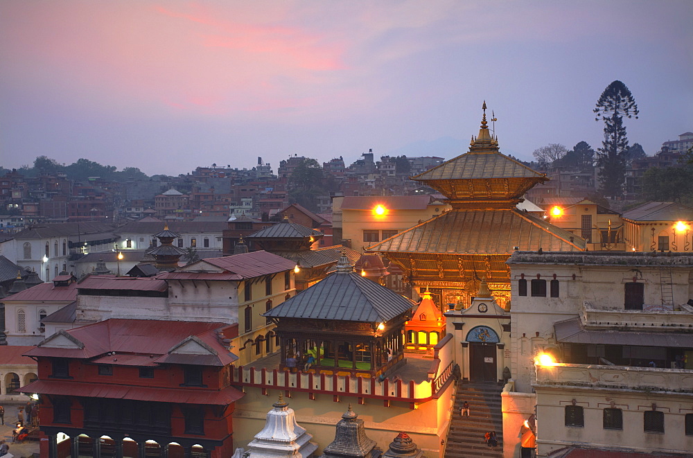 Pashupatinath Temple at dusk, UNESCO World Heritage Site, Kathmandu, Nepal, Asia