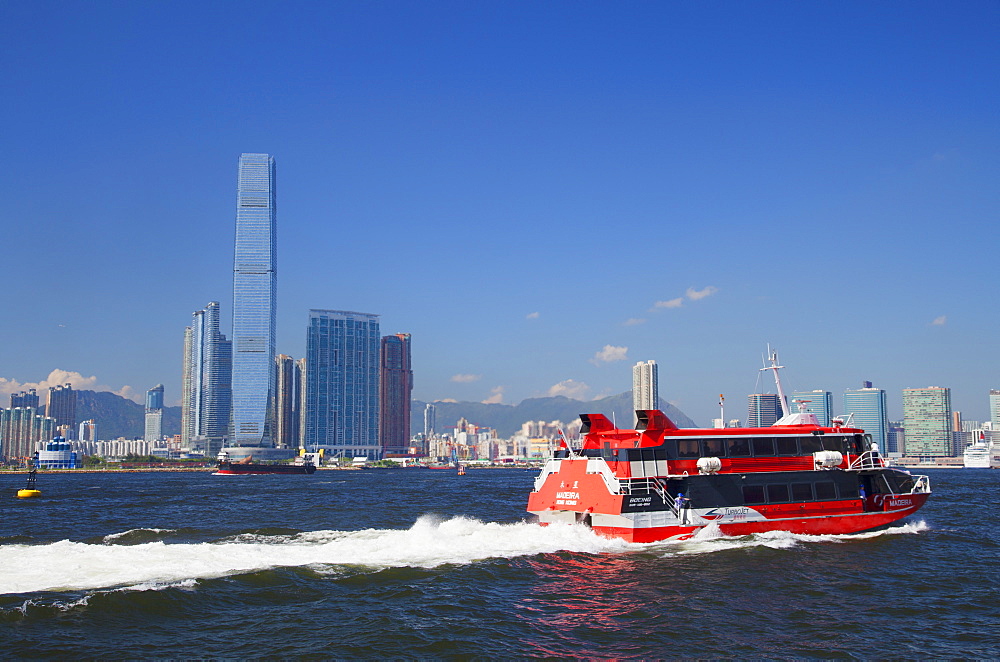 International Commerce Centre (ICC) and Macau ferry, West Kowloon, Hong Kong, China, Asia