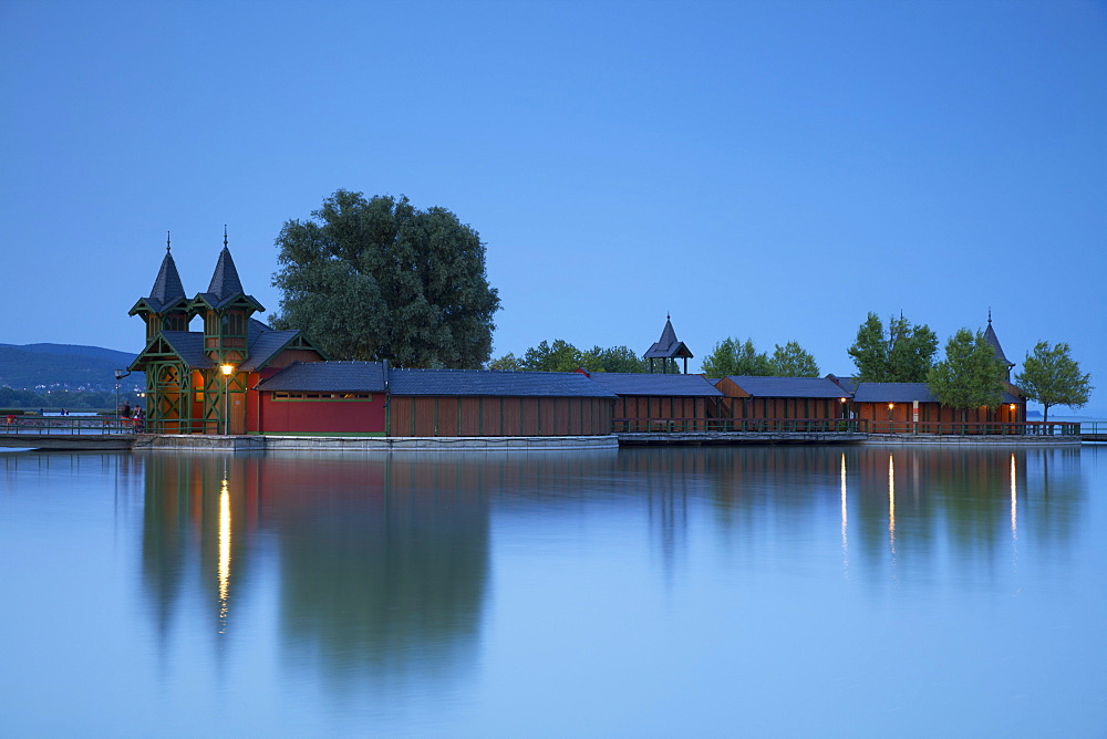 Pier on Keszthely beach, Keszthely, Lake Balaton, Hungary, Europe