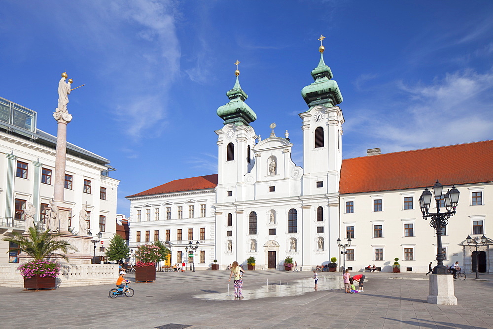 Church of St. Ignatius Loyola and Trinity Column in Szechenyi Square, Gyor, Western Transdanubia, Hungary, Europe