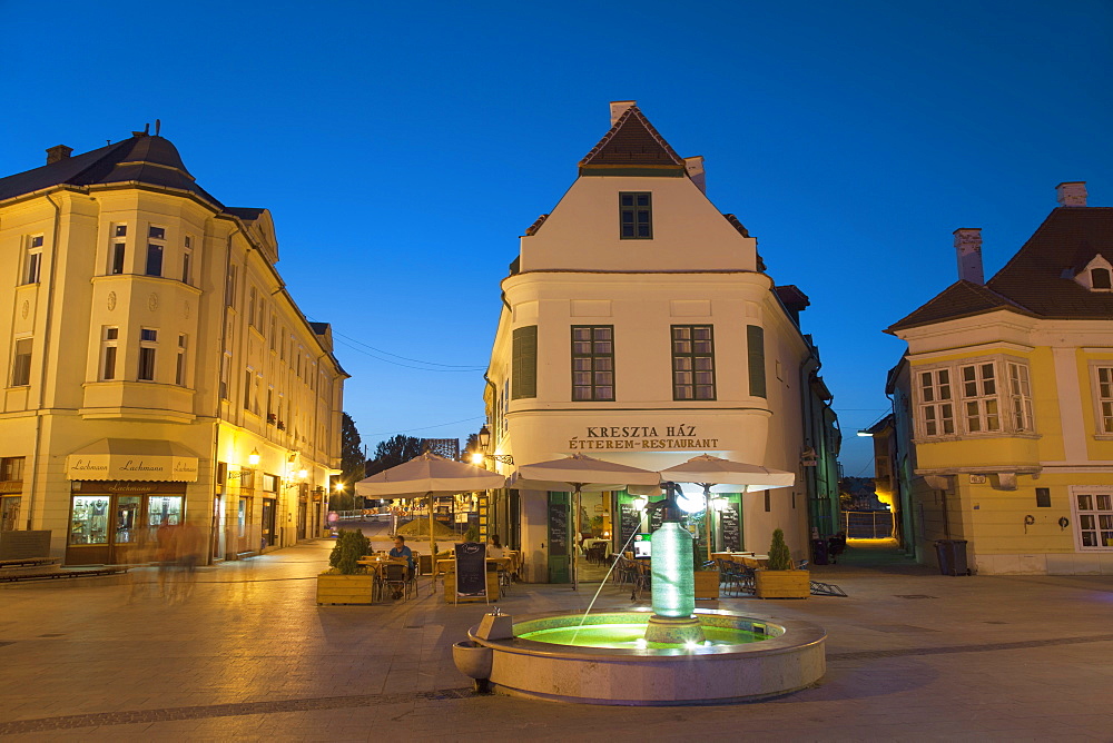 Gutenberg Square at dusk, Gyor, Western Transdanubia, Hungary, Europe