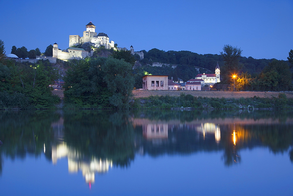 Trencin Castle at dusk, Trencin, Trencin Region, Slovakia, Europe 