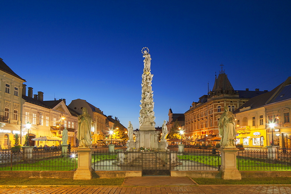 Plague Column at dusk, Kosice, Kosice Region, Slovakia, Europe 