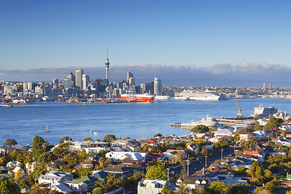 View of Devonport and Auckland skyline, Auckland, North Island, New Zealand, Pacific