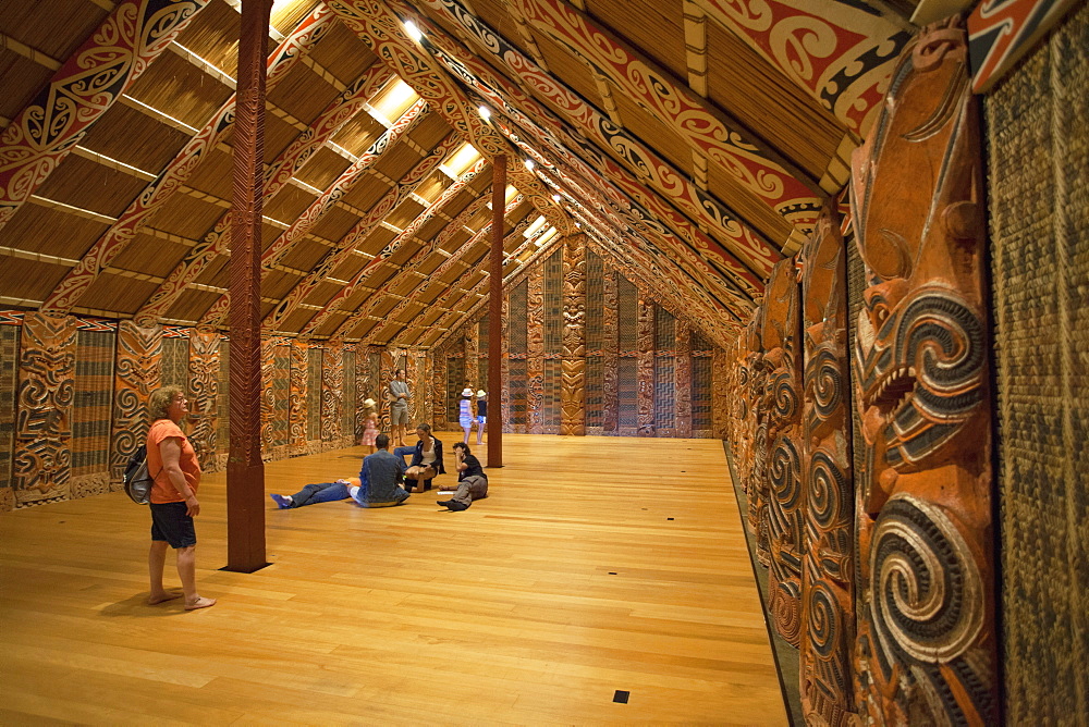 Interior of Maori ancestral home in Auckland Museum, Auckland, North Island, New Zealand, Pacific