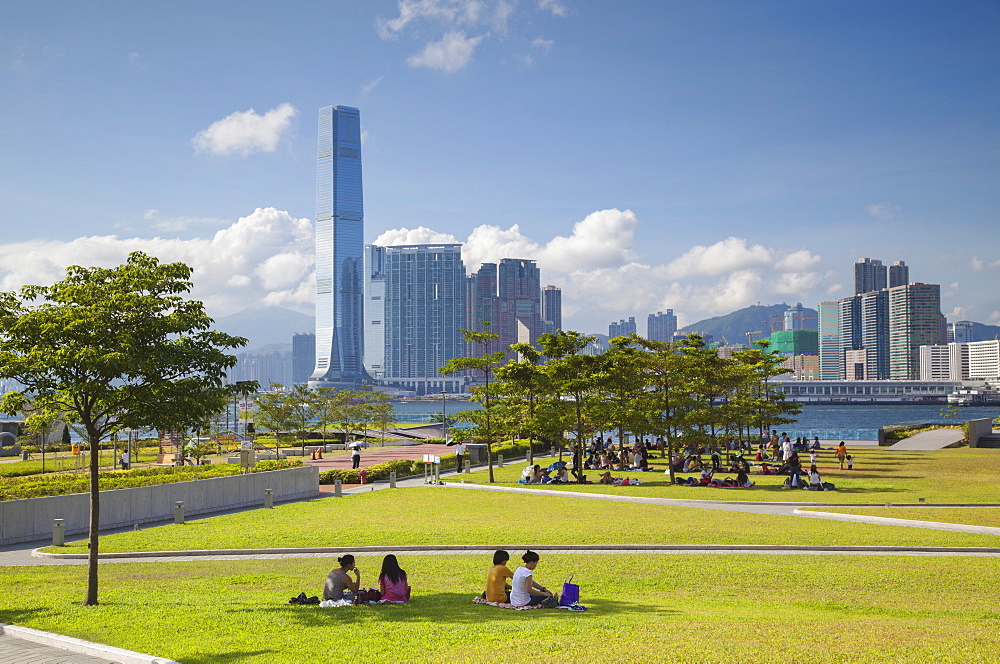 View of International Commerce Centre (ICC) from Tamar Park, Hong Kong Island, Hong Kong, China, Asia