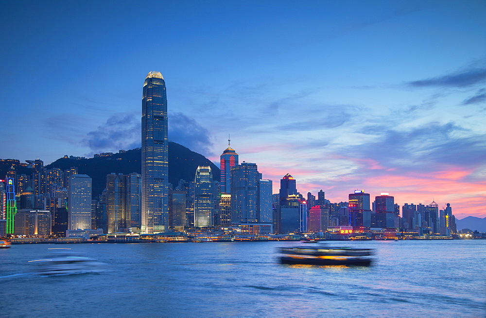 Central skyline at sunset, Hong Kong Island, Hong Kong, China, Asia