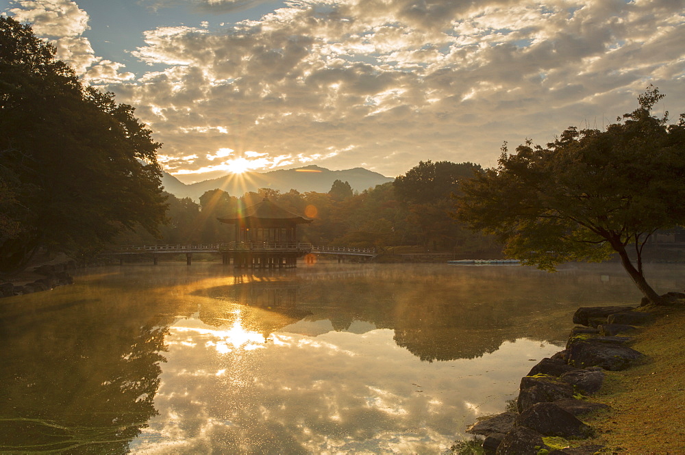 Ukimido Pavilion in Nara Park at dawn, Nara, Kansai, Japan, Asia