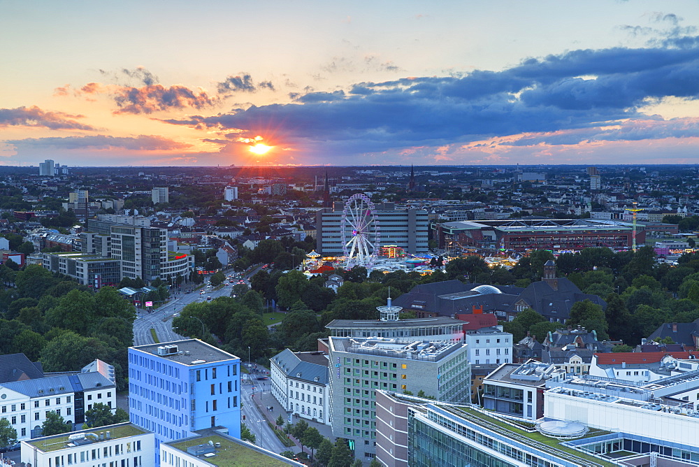 View of St. Pauli at sunset, Hamburg, Germany, Europe