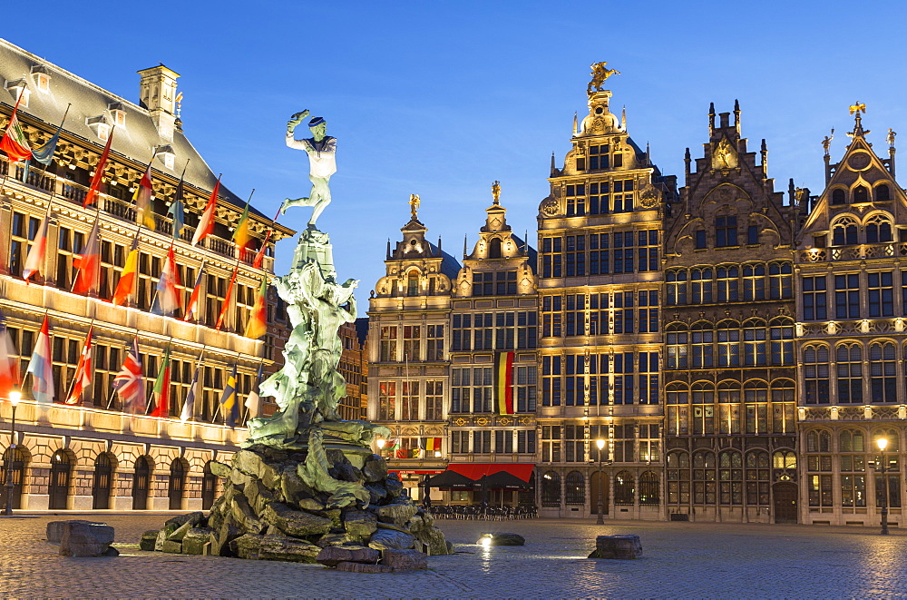 Town Hall (Stadhuis) and guild houses in Main Market Square, Antwerp, Flanders, Belgium, Europe