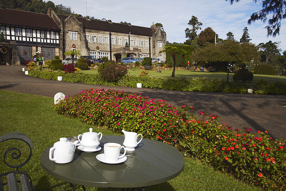 Morning tea in the garden of the Hill Club, Nuwara Eliya, Sri Lanka, Asia