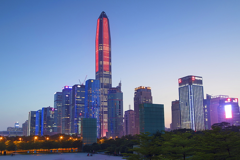 Ping An International Finance Centre, world's fourth tallest building in 2017 at 600m, and Civic Square, Futian, Shenzhen, Guangdong, China, Asia