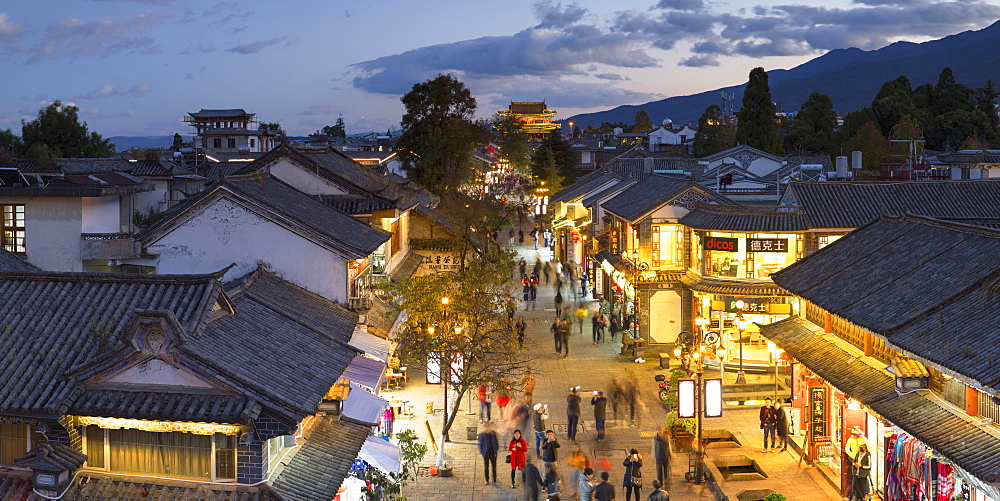 View of Dali at dusk, Yunnan, China, Asia