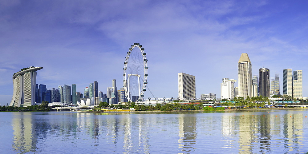 View of Singapore Flyer, Gardens by the Bay and Marina Bay Sands Hotel, Singapore, Southeast Asia, Asia