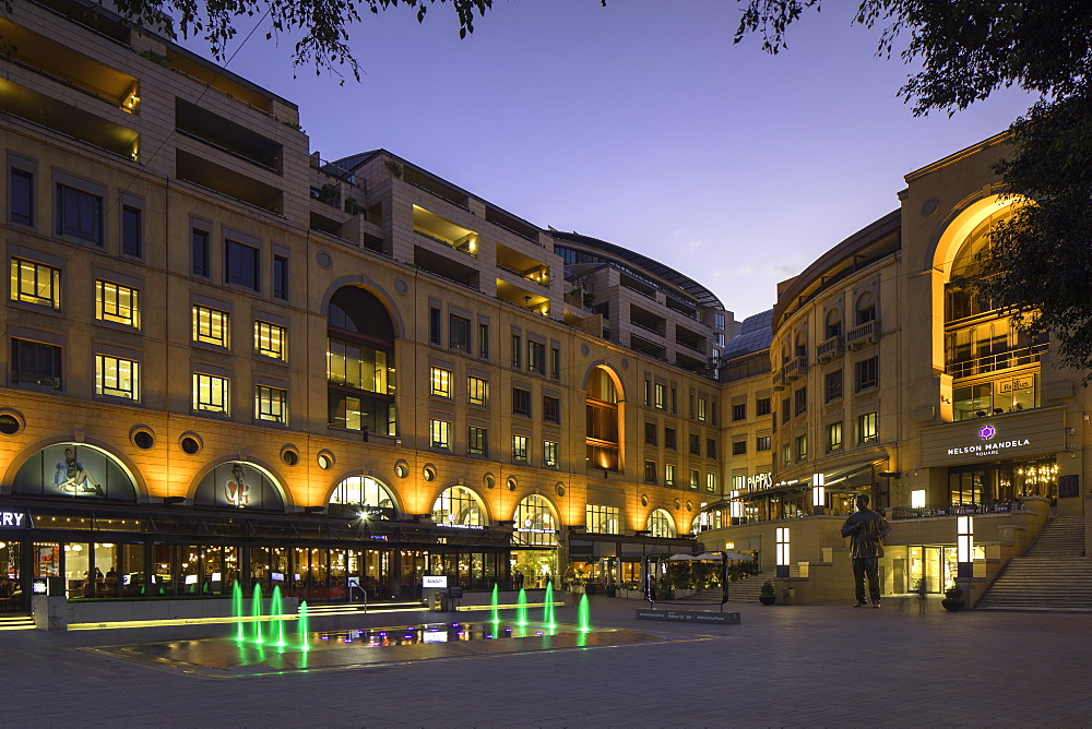 Nelson Mandela Square at dusk, Sandton, Johannesburg, Gauteng, South Africa, Africa