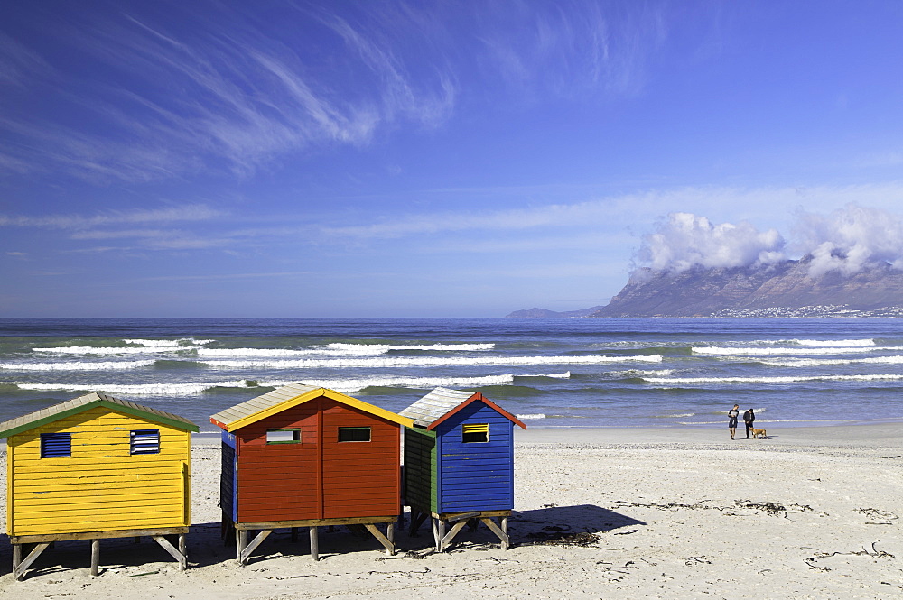 Beach huts on Muizenburg Beach, Cape Town, Western Cape, South Africa, Africa