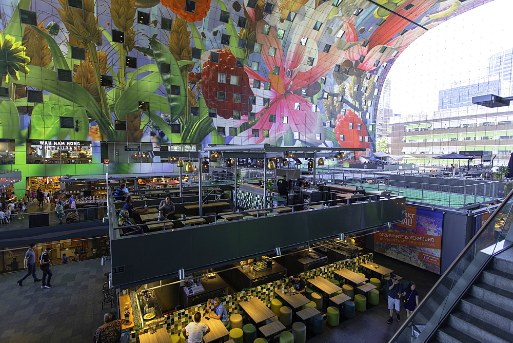 Food market inside Markthal, Rotterdam, Zuid Holland, Netherlands, Europe