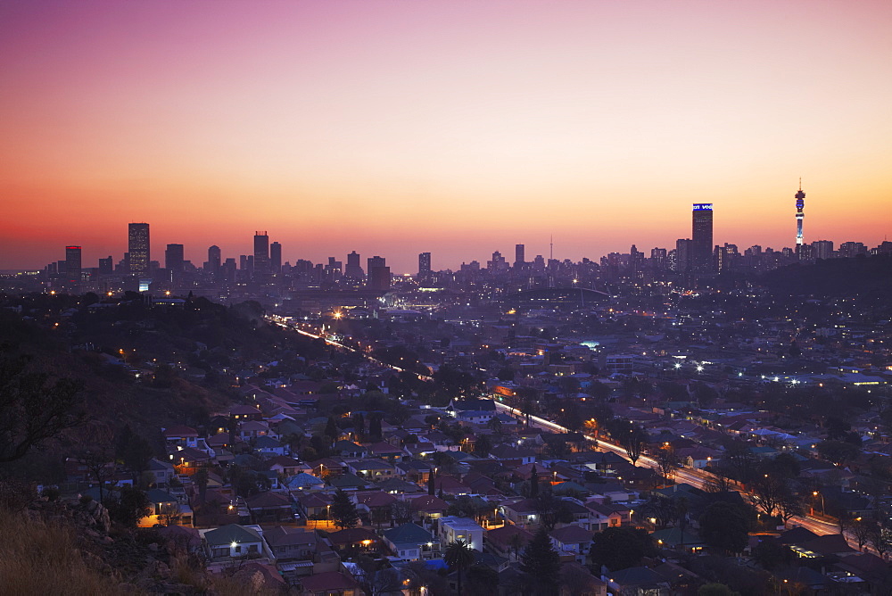 View of Johannesburg skyline at sunset, Gauteng, South Africa, Africa