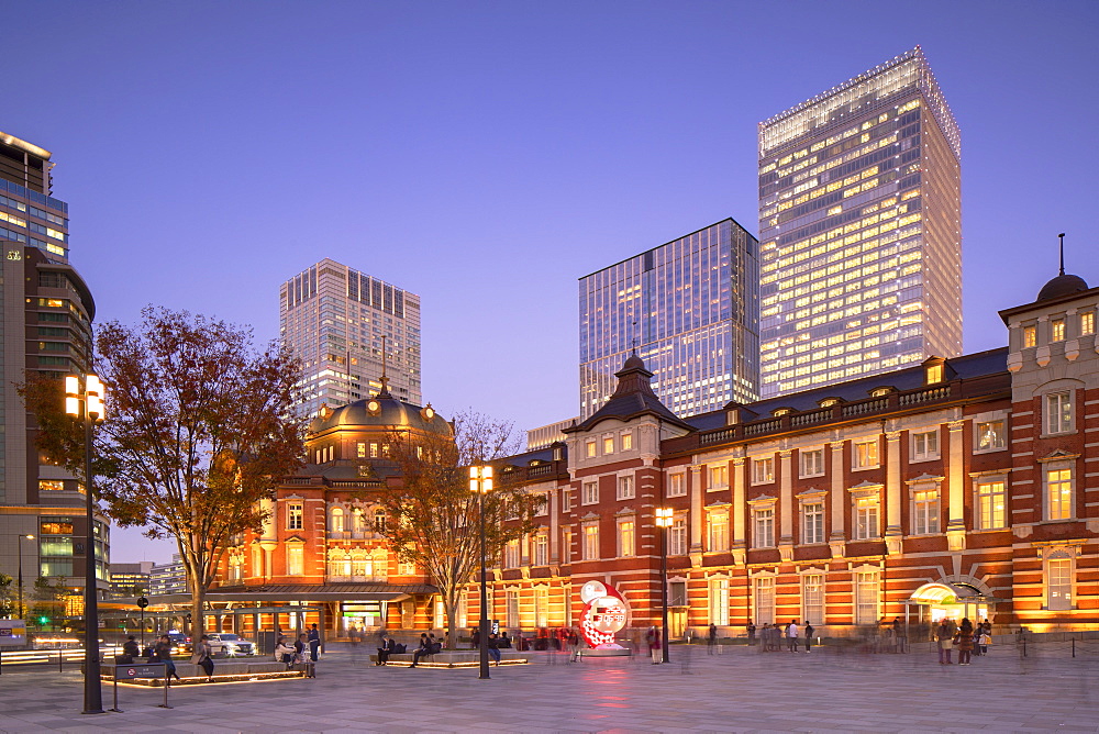 Tokyo Station at dusk, Tokyo, Honshu, Japan, Asia